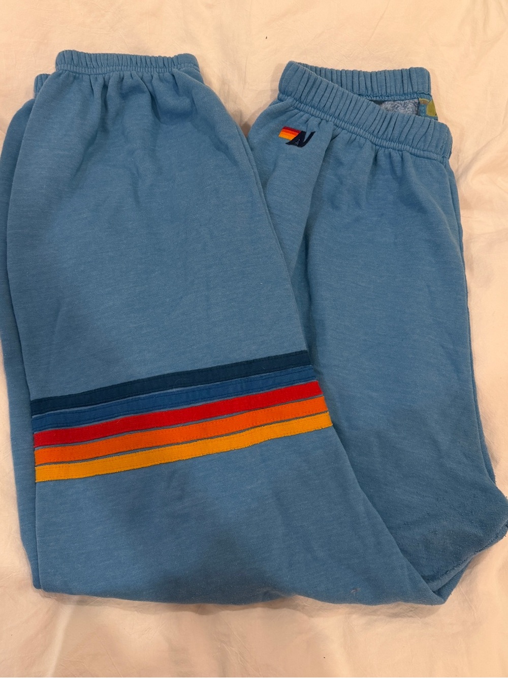 Aviator Nation Light Blue Sweatpants with Multicolor Stripe